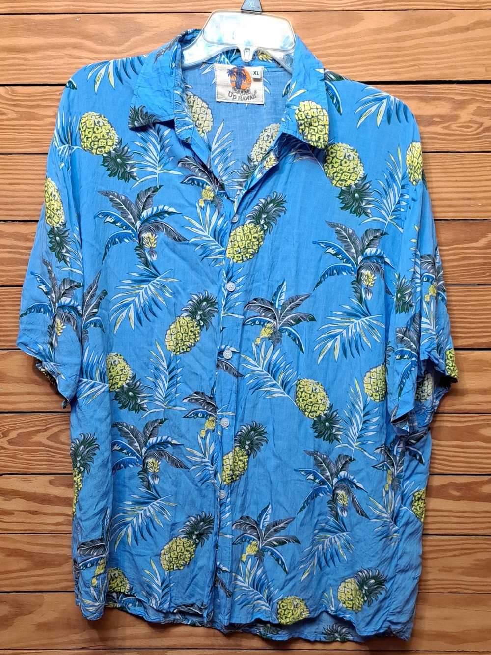 Blue Pineapple Print Men’s Hawaiian Shirt Size XL Up Hawaii Luau
